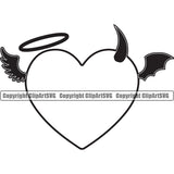 Heart Angel Devil Wings Halo Horn Love Hate Symbol Vector Design Element Black And White Color Heart Love Romance Romantic Relationship Logo Family Couple Wedding Clipart SVG