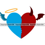 Heart Angel Devil Wings Halo Horn Love Hate Symbol Vector Design Element Heart Love Romance Romantic Relationship Logo Family Couple Wedding Clipart SVG
