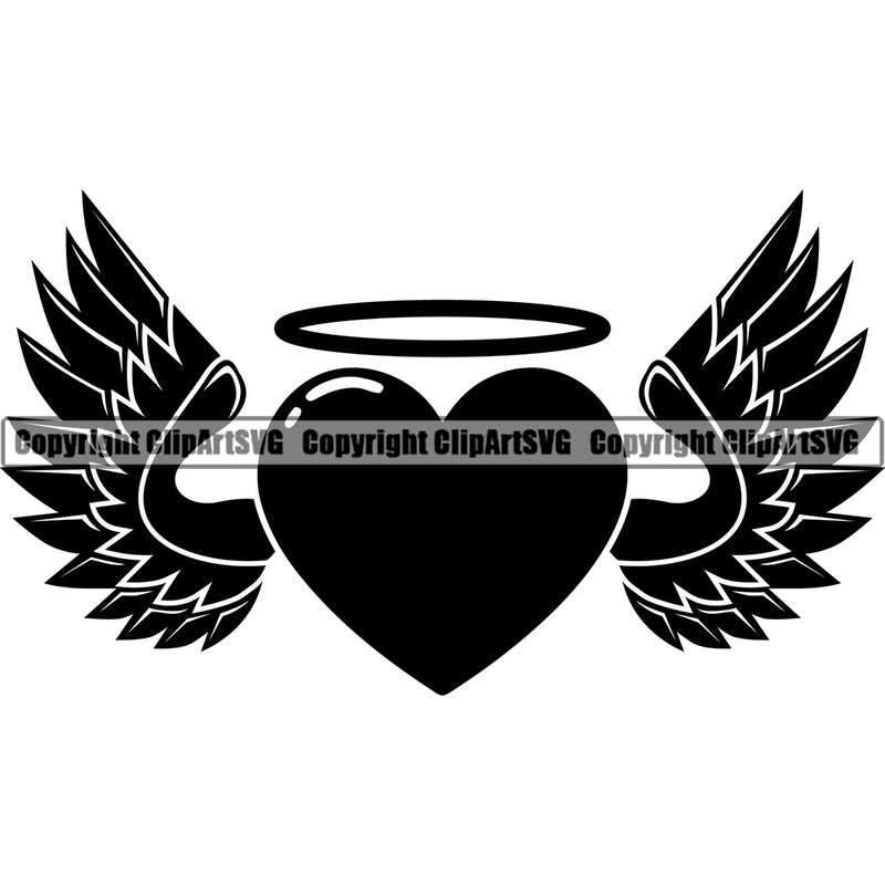 Heart Angel Wings Valentine Heart With Halo Icon Vector Design Element Heart Love Romance Romantic Relationship Logo Family Couple Wedding Clipart SVG