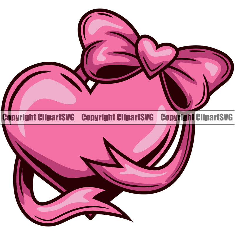 Heart Tied Ribbon Bow St Valentines Heart Pink Color Vector Design Element Heart Love Romance Romantic Relationship Logo Family Couple Wedding Clipart SVG