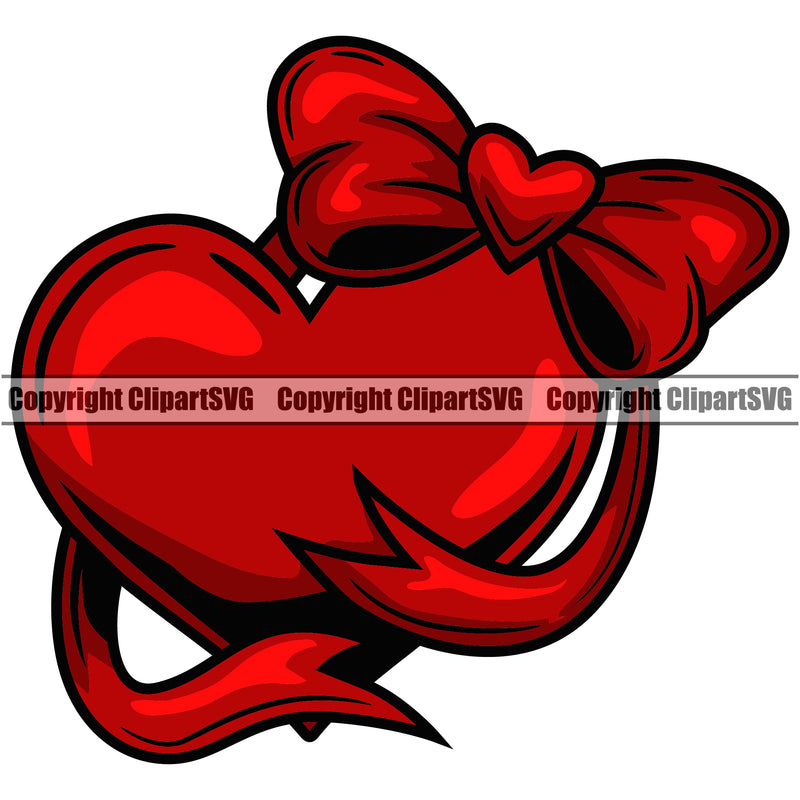 Heart Tied Ribbon Bow St Valentines Heart Red Color Vector Design Element Heart Love Romance Romantic Relationship Logo Family Couple Wedding Clipart SVG