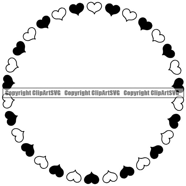 Heart Brush Black White Circle Design Element White Background Outline Background Border Design Element Love Romance Romantic Relationship Family Couple Wedding Logo Clipart SVG