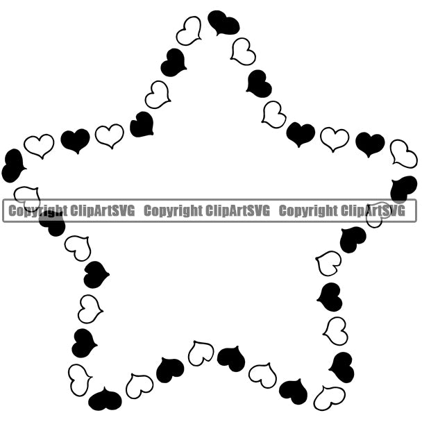 Heart Symbol Make Star Black And White Color Heart Vector Outline White Color Background Border Design Element Love Romance Romantic Relationship Family Couple Wedding Logo Clipart SVG