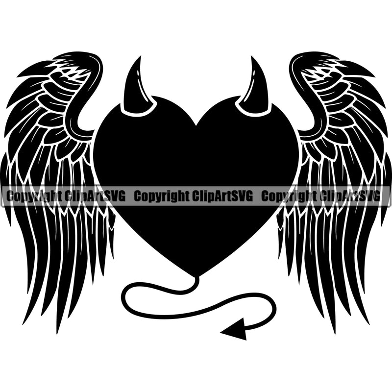 Heart Angel Devil Wings Halo Horn Love Hate Symbol Vector Design Element Bad Evil Fly Flying Heart Love Romance Romantic Relationship Logo Family Couple Wedding Clipart SVG