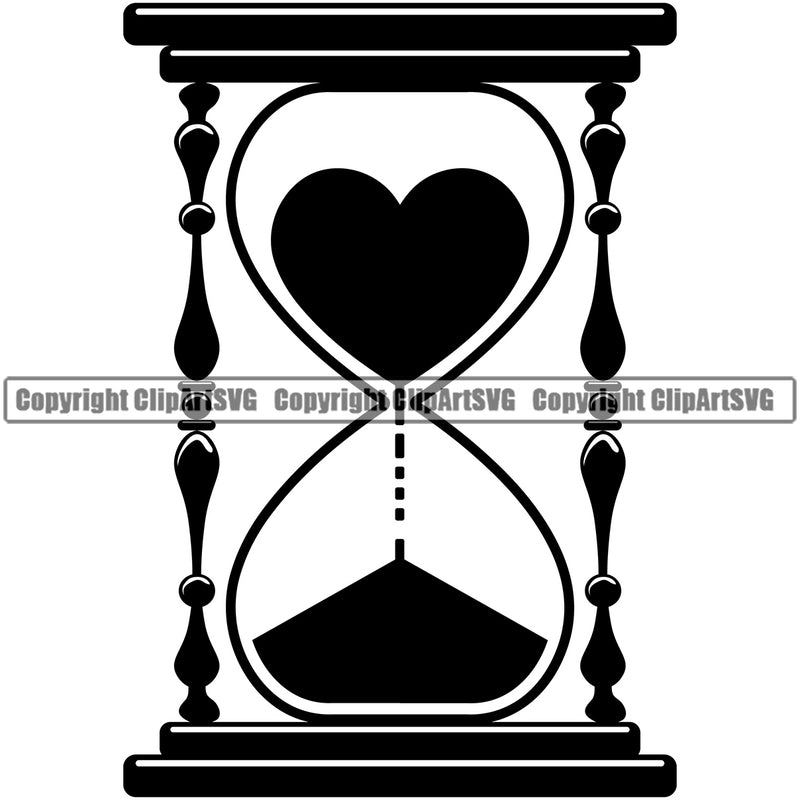 Sandglass Hourglass Silhouette Vector Design Element Black Color Heart Love Romance Romantic Relationship Logo Family Couple Wedding Clipart SVG
