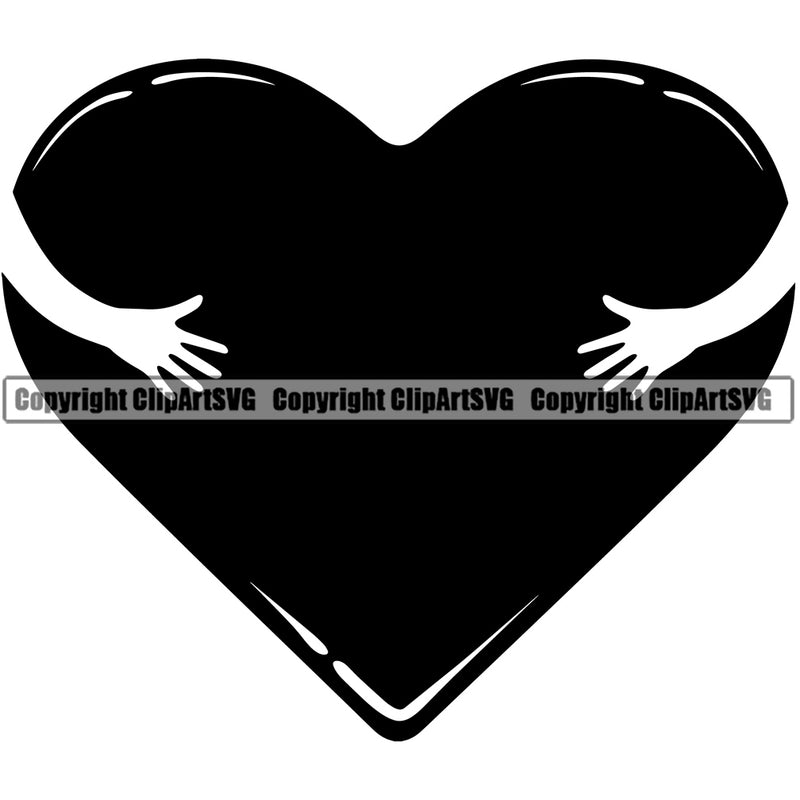 Heart With Hugging Arms Love Yourself Symbol Silhouette Vector Black Color Design Element Heart Love Romance Romantic Relationship Logo Family Couple Wedding Clipart SVG