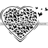 Birds Flying Out Heart Shape Love Shaped Family Care Art Design Element Heart Love Romance Romantic Relationship Logo Family Couple Wedding Clipart SVG