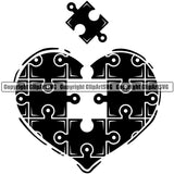 Puzzle Piece Missing Heart Shape Love Shaped Family Care Art Design Element Heart Love Romance Romantic Relationship Logo Family Couple Wedding Clipart SVG