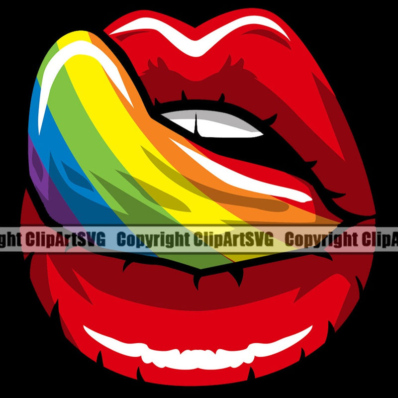Lips Rainbow Lips Kiss Bite Lip Rainbow Color Gay Lesbian LGBT Flag Stick Tongue Out Sexual Black Background Design Element Face Sexy Mouth Position Cartoon Character Mascot Creation Create Art Artwork Creator Business Company Logo Clipart SVG