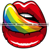 Lips Rainbow Lips Kiss Bite Lip Rainbow Color Gay Lesbian LGBT Flag Stick Tongue Out Sexual Design Element Sexy Mouth Woman Female Girl Lady Position Head Character Mascot Creation Create Art Artwork Creator Business Company Logo Clipart SVG