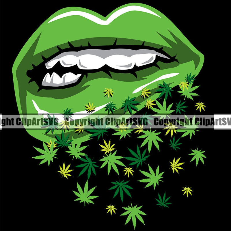 Lips Marijuana Pot Leaf Drip Dripping Green Color Black Back Ground Leaf Design Element Face Sexy Mouth Head Artwork Creator Business Company Logo Character Mascot Creation Create Art Clipart SVG