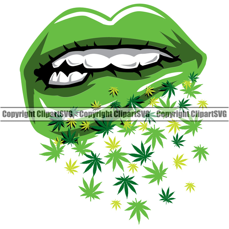 Lips Marijuana Pot Leaf Drip Dripping Green Color Drop Leaf Design Element Face Sexy Mouth Head Cartoon Character Mascot Creation Create Art Creator Business Company Logo Clipart SVG