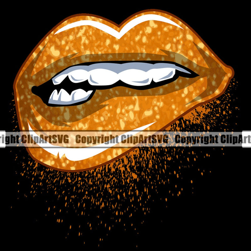 Lips Bite Biting Glitter Drip Dripping Gold Color Black Back Ground Design Element Face Sexy Mouth Cartoon Character Mascot Creation Create Art Artwork Creator Business Company Logo Clipart SVG