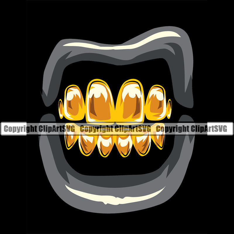 Lips Gold Color Teeth Design Element Face Sexy Mouth Position Gangster Grill Thug Mean Mug Bling Jewelry Cartoon Character Mascot Creation Create Art Artwork Creator Business Company Logo Clipart SVG