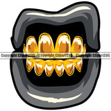 Lips Black Color Gold Teeth Design Element Face Sexy Mouth Gangster Grill Thug Mean Mug Bling Jewelry Character Mascot Creation Create Art Artwork Creator Business Company Logo Clipart SVG