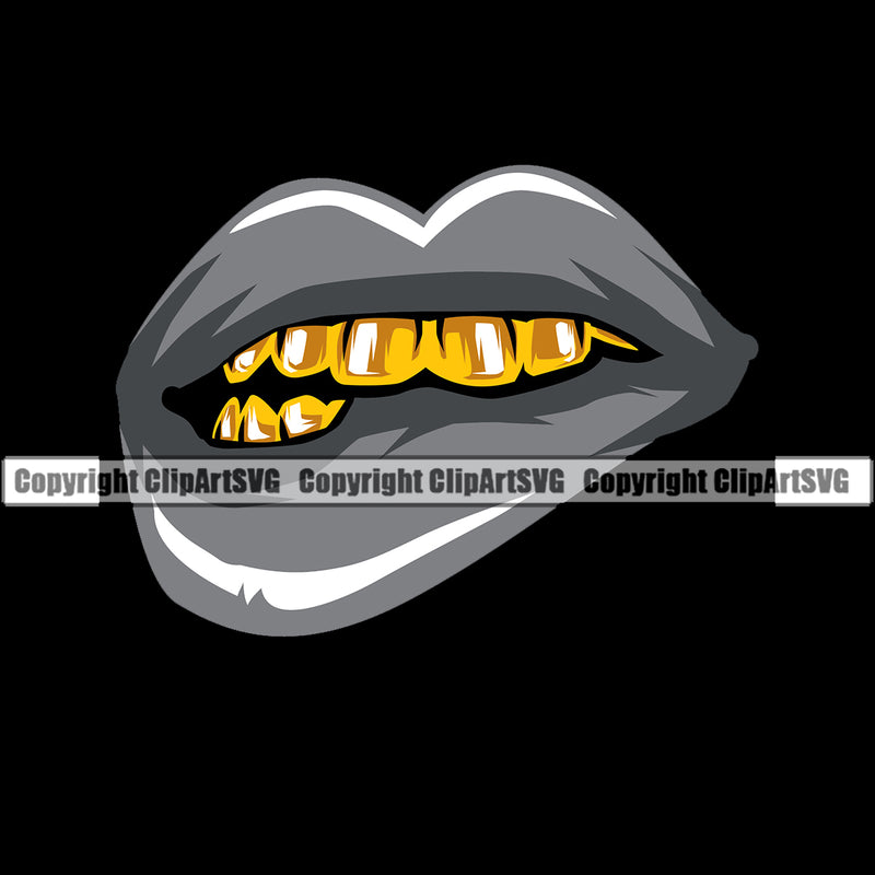 Lips Gold Teeth Gangster Grill Thug Mean Mug Bling Jewelry Design Element Face Sexy Mouth Position Head Cartoon Character Mascot Creation Create Art Artwork Creator Business Company Logo Clipart SVG