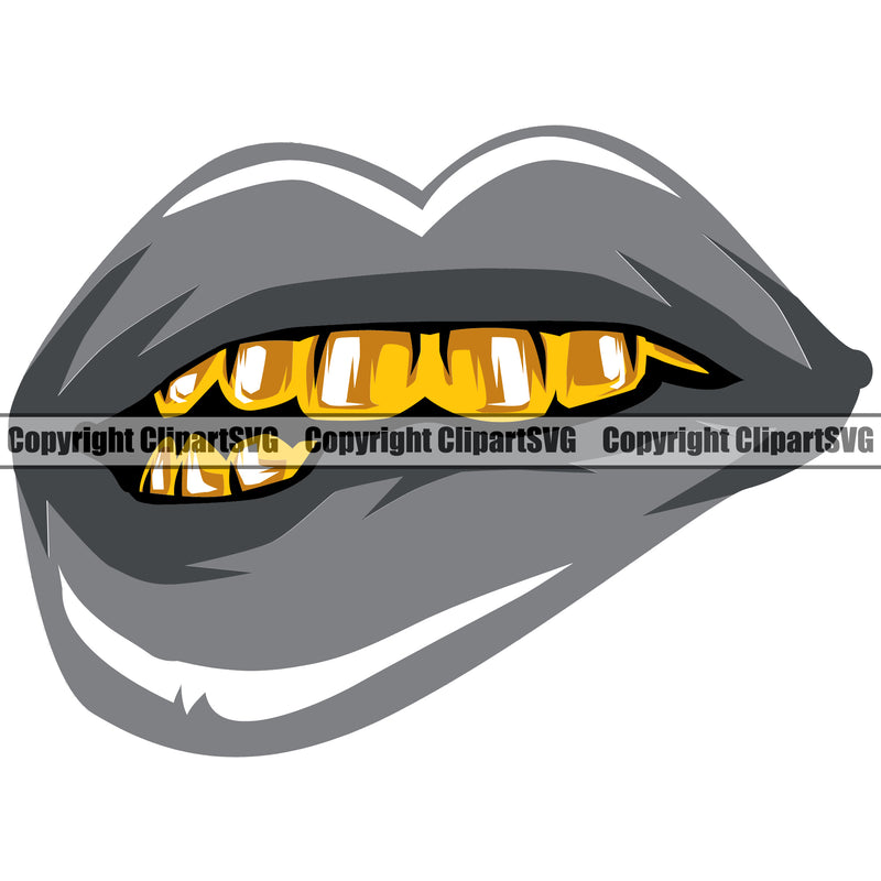 Lips Gold Teeth Gangster Grill Thug Mean Mug Bling Jewelry Design Element Face Sexy Mouth Position Head Cartoon Character Mascot Creation Create Art Artwork Creator Business Company Logo Clipart SVG