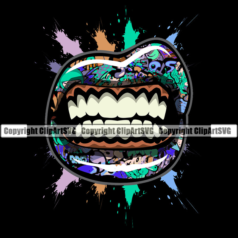 Lips Colorful Splash Splatter Drip Dripping  Woman Female Girl Lady Colorful Black Background Design Element Sexy Mouth Position Head Cartoon Mascot Creation Create Art Creator Business Company Logo Clipart SVG