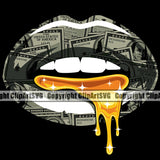 Lips Lips $100 Dollar Bill Cash Money Gold Drip Dripping Black Color Background Design Element Face Sexy Mouth Position Head Cartoon Character Mascot Creation Create Art Artwork Creator Business Company Logo Clipart SVG