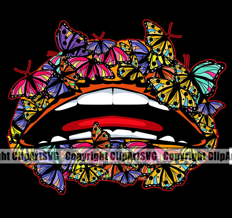 Lips Colorful Butterfly Butterflies Design Element Face Sexy Mouth Position White Teeth Cartoon Character Mascot Creation Create Art Artwork Creator Business Company Logo Clipart SVG
