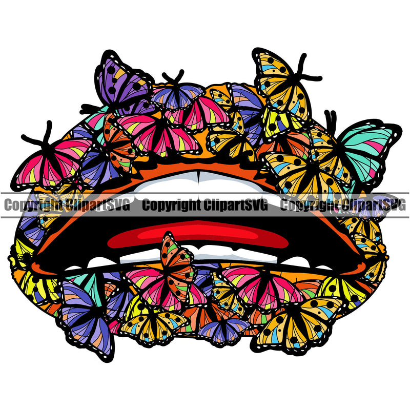 Lips Butterfly Butterflies Design Element Face Color White Teeth Mouth Woman Female Girl Lady Position Head Cartoon Character Mascot Creation Create Art Artwork Creator Business Company Logo Clipart SVG