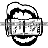 Lips $100 Dollar Bill Roll Rubber Band Cash Money Design Element Face Sexy Position Woman Female Girl Lady Cartoon Character Mascot Creation Create Art Artwork Creator Business Company Logo Clipart SVG