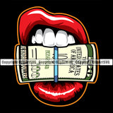 Lips $100 Dollar Bill Roll Rubber Band Cash Money Red Color Design Element Face Sexy Mouth Woman Female Girl Lady Head Cartoon Character Mascot Creation Create Art Artwork Creator Business Company Logo Clipart SVG