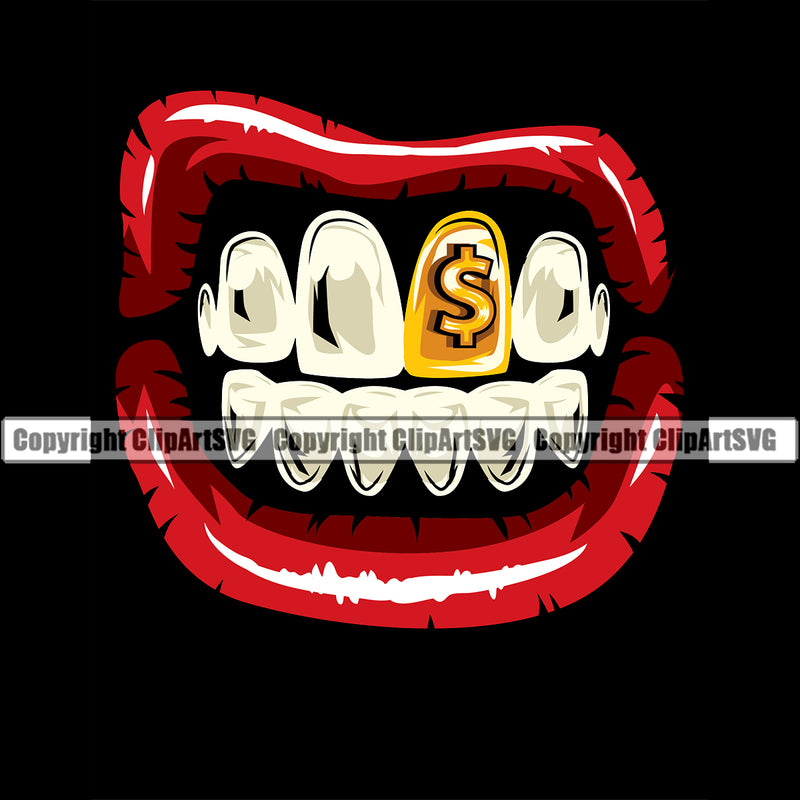 Lips Red Color Face Gold Teeth Gangster Grill Thug Mean Mug Bling Jewelry Design Element Face Sexy Mouth Position Head Cartoon Character Mascot Creation Create Art Artwork Creator Business Company Logo Clipart SVG