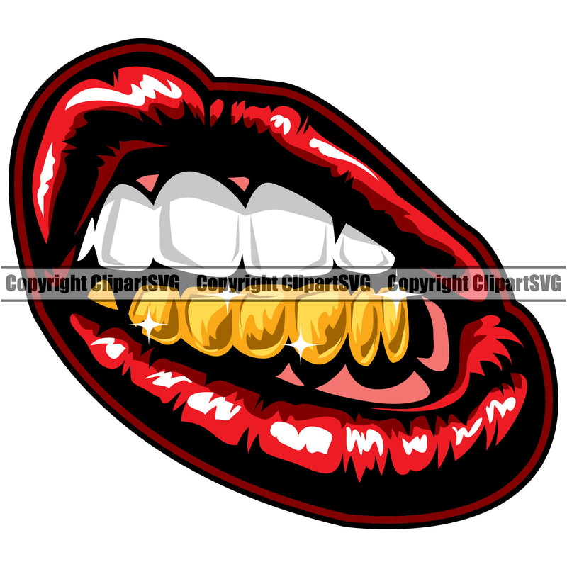 Lips Gold Teeth Gangster Grill Thug Mean Mug Bling Jewelry Design Element Face Sexy Mouth Position Head Character Mascot Create Art Artwork Creator Business Company Logo Clipart SVG