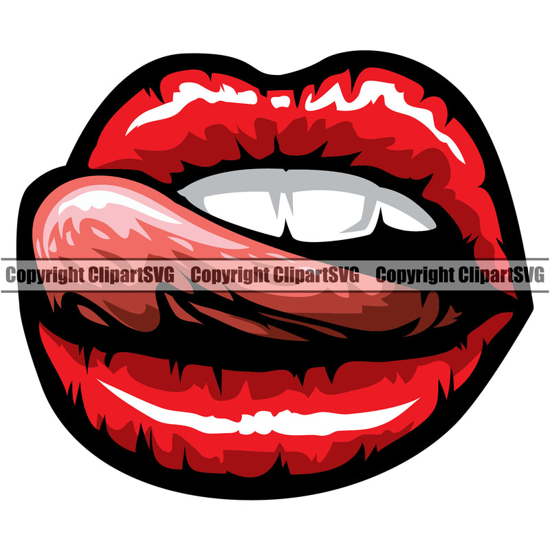 Lips Red Color White Teeth Design Element Face Mouth Woman Female Girl Lady Position Head Character Mascot Creation Create Art Artwork Creator Business Company Logo Clipart SVG
