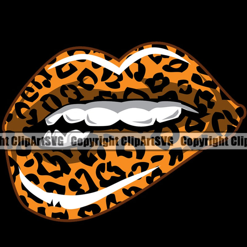 Lips Bite Biting Glitter Drip Dripping Leopard Cheetah Animal Print Design Element Woman Female Girl Lady Color Face Sexy Mouth Position Cartoon Character Mascot Creation Create Art Artwork Business Company Logo Clipart SVG