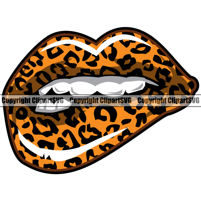 Lips Bite Biting Glitter Drip Dripping Leopard Cheetah Animal Print Yellow Black Color White Teeth Design Element Face Sexy Mouth Woman Female Girl Lady Head Cartoon Character Mascot Creation Create Art Artwork Creator Business Company Logo Clipart SVG
