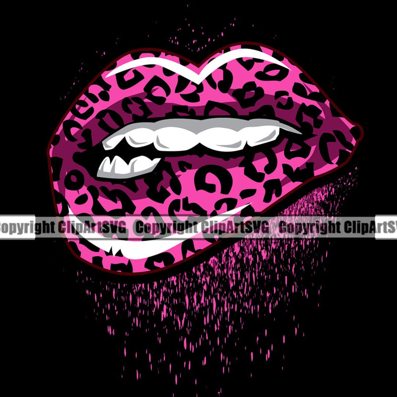 Lips Bite Biting Glitter Drip Dripping Leopard Cheetah Animal Print Pink Black Color Black Background Design Element Face Sexy Mouth Mascot Woman Female Girl Lady Creation Create Art Artwork Creator Business Company Logo Clipart SVG