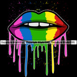 Lips Kiss Bite Lip Rainbow Color Gay Lesbian LGBT Flag Rainbow Color Dripping Design Element Black Background Face Sexy Position White Teeth Cartoon Character Mascot Creation Create Art Artwork Creator Business Company Logo Clipart SVG