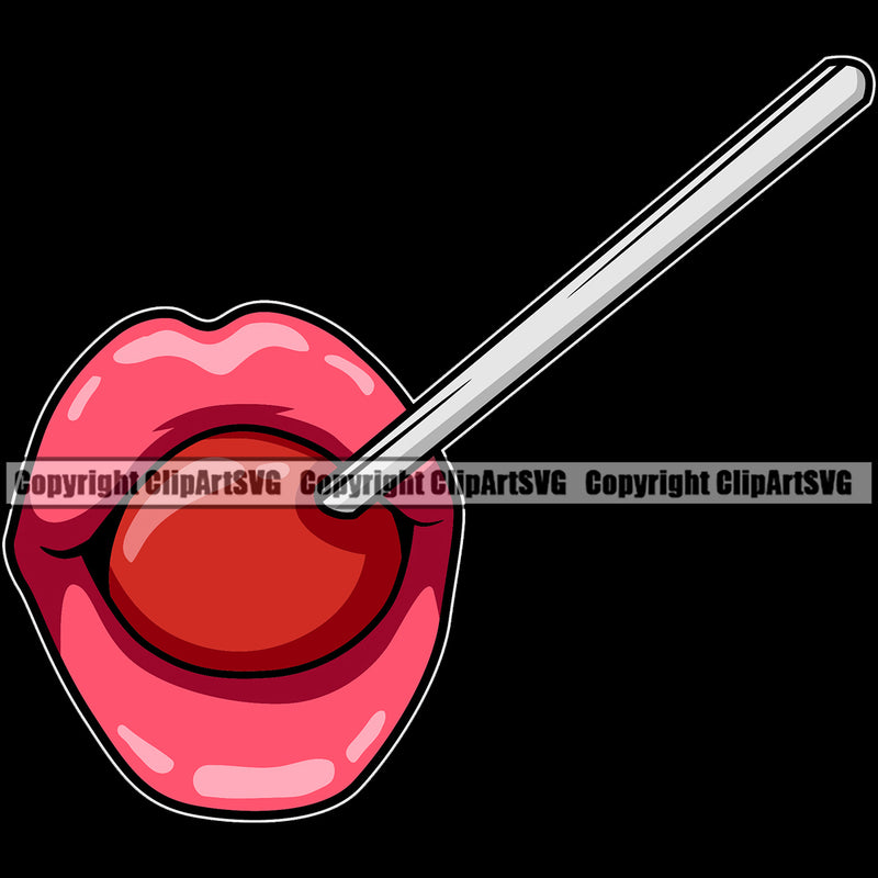 Lips Candi Lollipop Red Color Design Element Face Sexy Mouth Position Head Cartoon Character Mascot Creation Create Art Artwork Creator Business Company Logo Clipart SVG