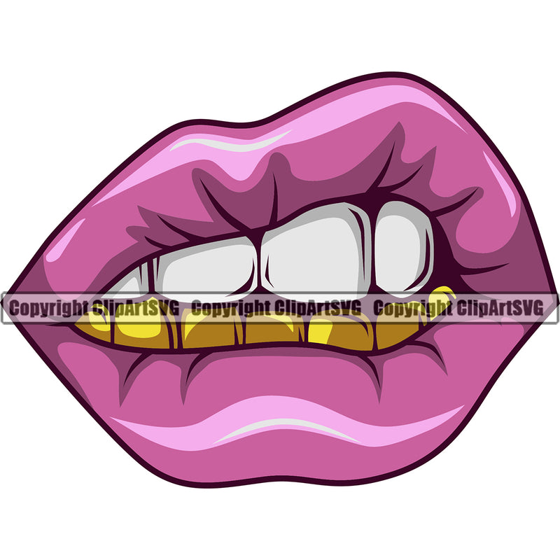 Lips Gold Teeth Design Element Woman Female Girl Lady Face Mascot Creation Create Art Artwork Creator Business Company Logo Sexy Mouth Position Head Cartoon Character Clipart SVG