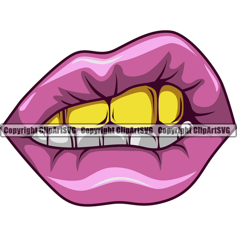 Lips Teeth Gold Design Element Woman Female Girl Lady Face Mouth Position Cartoon Character Mascot Creation Create Art Artwork Creator Business Company Logo Clipart SVG