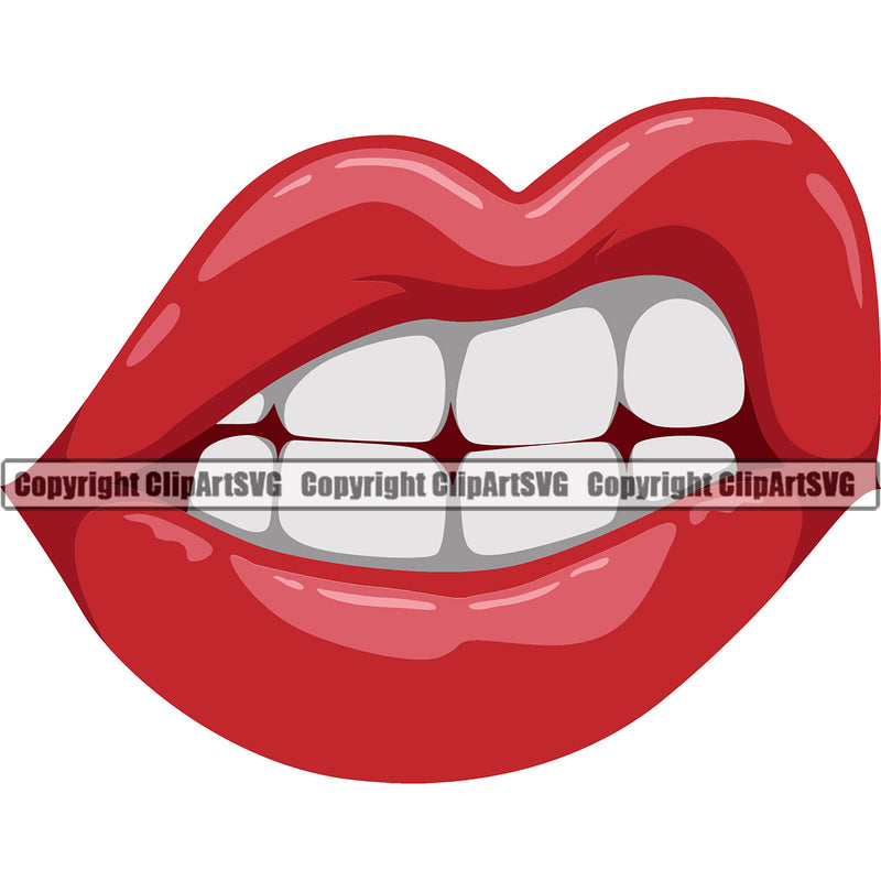 Lips Red Color White Teeth Design Element Character Mascot Creation Create Face Sexy Mouth Position Head Woman Female Girl Lady Cartoon Artwork Creator Business Company Logo Clipart SVG