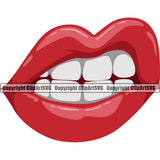 Lips Red Color White Teeth Design Element Character Mascot Creation Create Face Sexy Mouth Position Head Woman Female Girl Lady Cartoon Artwork Creator Business Company Logo Clipart SVG