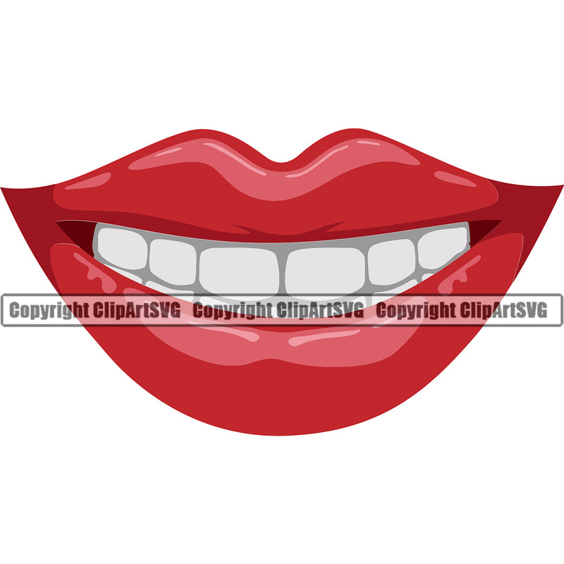 Lips Smile Face Red Color White Teeth Woman Female Girl Lady Design Element Face Sexy Mouth Position Head Cartoon Character Mascot Creation Create Art Artwork Creator Business Company Logo Clipart SVG