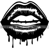 Lips Blood Drip Bloody Dripping Horror Black Color White Teeth Design Element Sexy Mouth Woman Female Girl Lady Head Cartoon Character Mascot Creation Create Art Artwork Creator Business Company Logo Clipart SVG