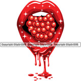 Lips Bite Biting Strawberry Raspberry Berry Dripping Design Element White Teeth Face Sexy Mouth Position Head Cartoon Character Mascot Creation Create Art Artwork Creator Business Company Logo Clipart SVG