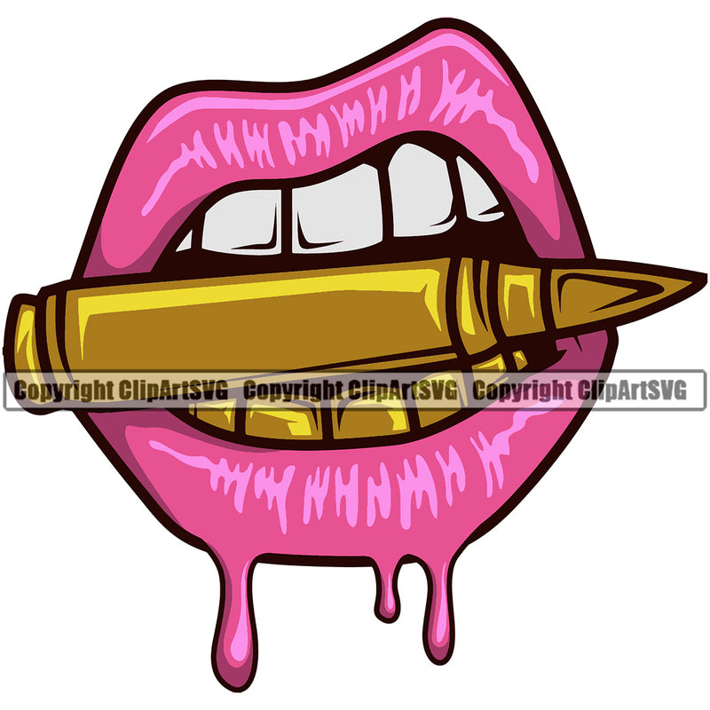 Lips Bite Bullet White Color Teeth Design Element Face Sexy Mouth Position Woman Female Girl Lady Character Mascot Creation Create Art Artwork Creator Business Company Logo Clipart SVG