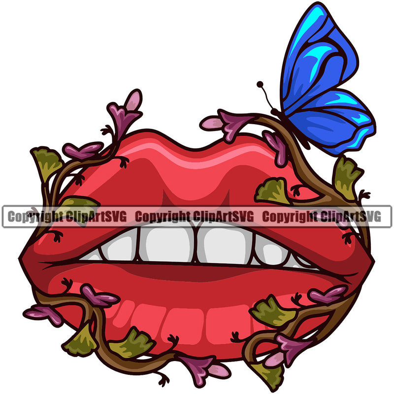 Lips Butterfly White Teeth Color Design Element Face Sexy Mouth Position Head Cartoon Character Mascot Creation Create Art Artwork Creator Business Company Logo Clipart SVG