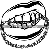 Lips Chain Bottom Teeth Design Element Chain Face Sexy Mouth Position Head Cartoon Character Mascot Creation Create Art Artwork Creator Business Company Logo Clipart SVG