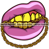 Lips Mouth Gold Teeth Bite Biting Design Element Face Sexy Mouth Gangster Grill Thug Mean Mug Bling Jewelry Head Cartoon Character Mascot Creation Create Art Creator Woman Female Girl Lady Company Logo Clipart SVG