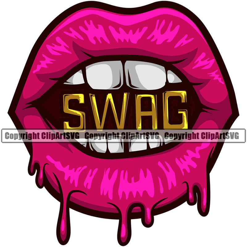 Lips Swag Charm Bite Dripping Design Element Face Sexy Mouth Position Head Cartoon Character Mascot Creation Create Art Artwork Creator Business Company Logo Clipart SVG