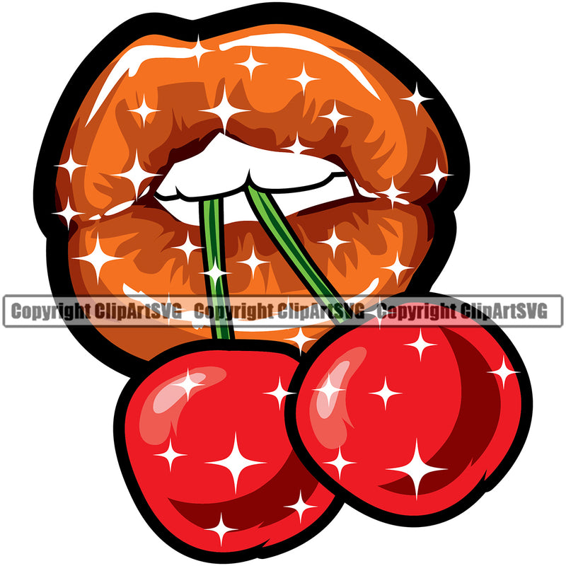 Lips Cherries Color Design Element Woman Female Girl Lady Face Sexy Mouth Position Head Cartoon Character Mascot Creation Create Art Artwork Creator Business Company Logo Clipart SVG