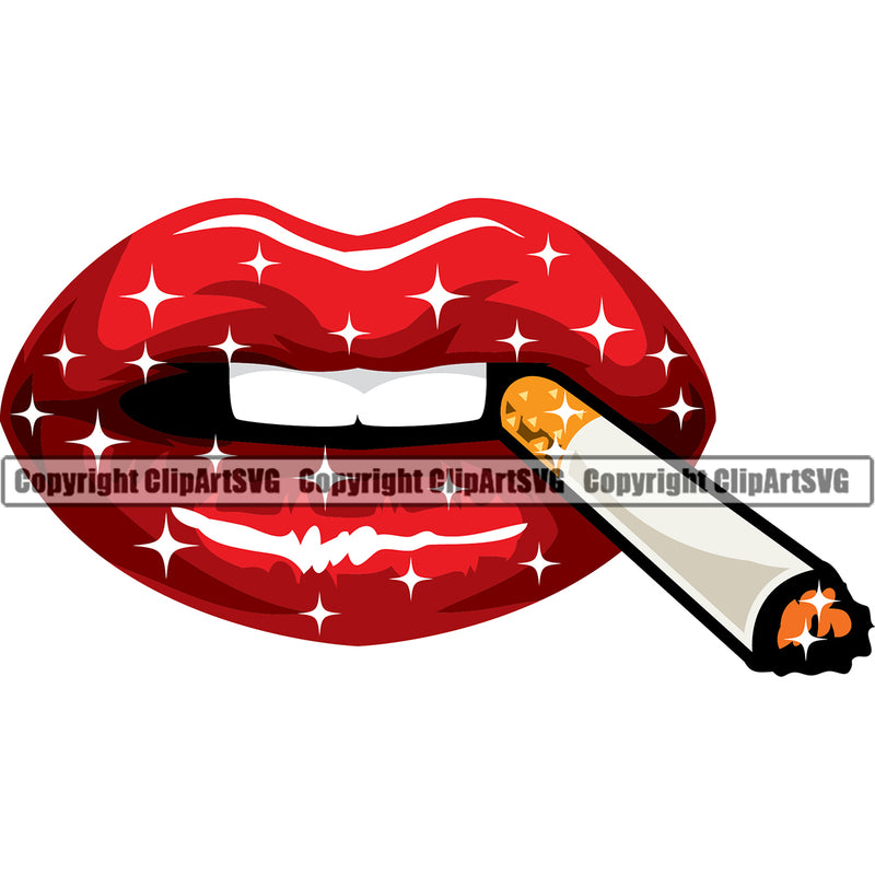 Lips Red Color Design Element Cigarette Face Sexy Mouth Position Woman Female Girl Lady Cartoon Character Mascot Creation Create Art Artwork Creator Business Company Logo Clipart SVG