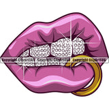 Lips Diamond Lip Ring Bottom Design Element Face Sexy Mouth Position Head Cartoon Character Mascot Creation Create Art Artwork Creator Business Company Logo Clipart SVG